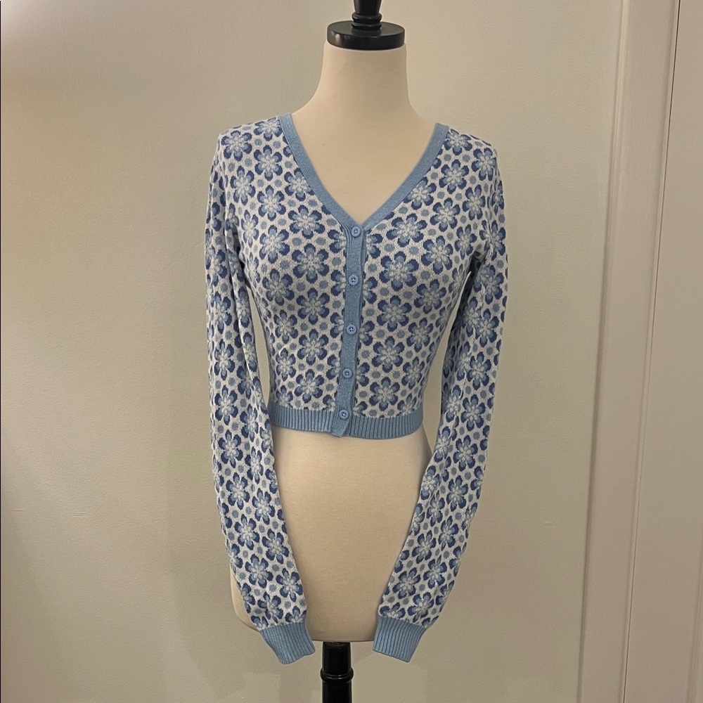 Hollister Floral Blue Cardigan Sweater